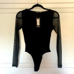Nasty Gal Mesh long sleeve ruched bodysuit